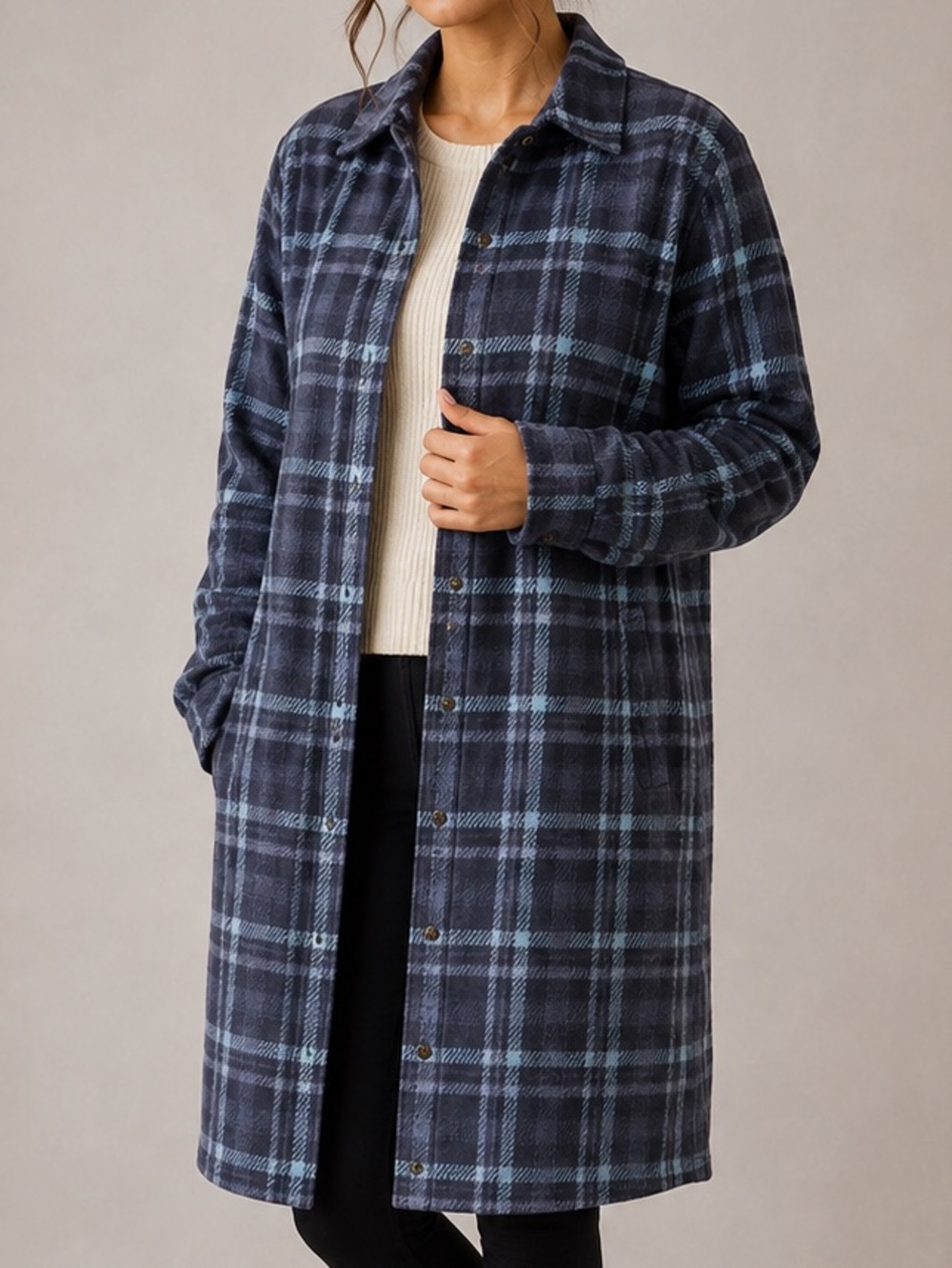 Chaps Long Plaid Shacket